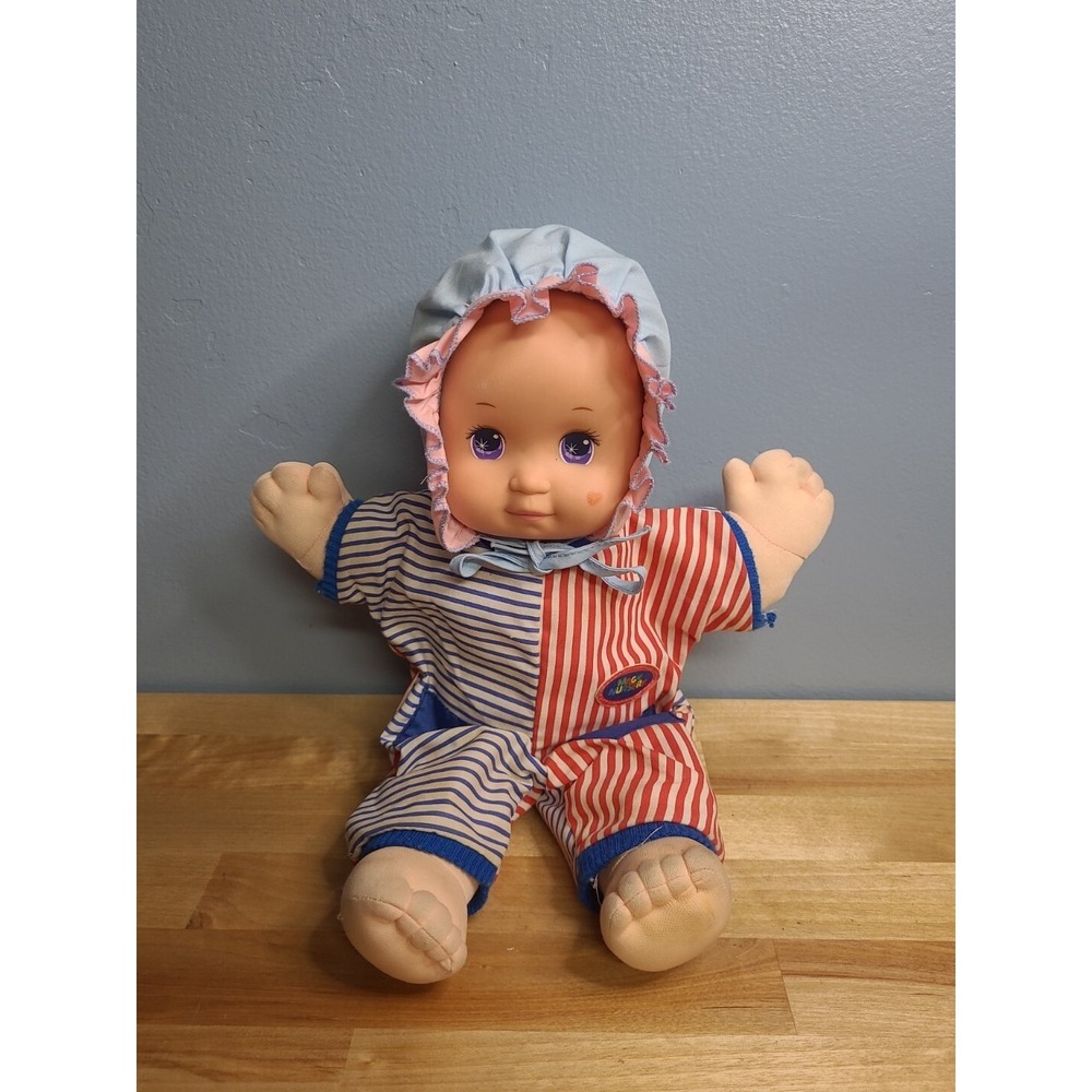 VINTAGE Magic Nursery 1989 Baby Doll in Stripped Outfit with Hat, 14"